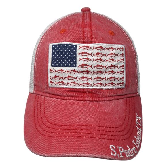 Columbia Fish Flag S. Padre Island Snapback Trucker Hat Red One Size Lucky 7 - Picture 1 of 10